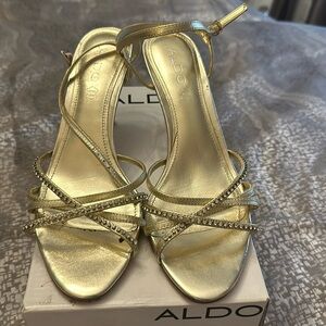 Gold rhinestone studded strapped sandals